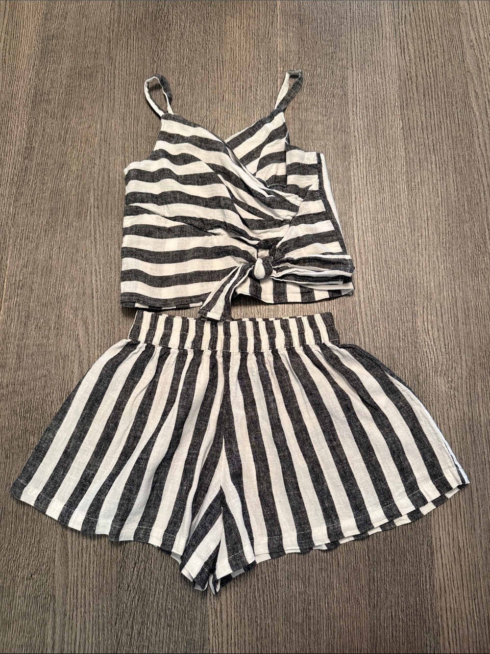 Habitual Black & White Striped Tank Top and Shorts Set